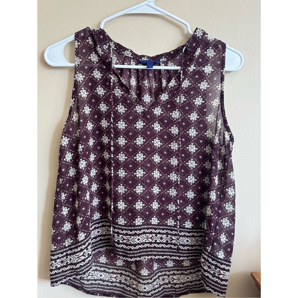 Aeropostale Purple Printed Sleeveless Tie Neck Blouse Womens Small Boho Tank Top